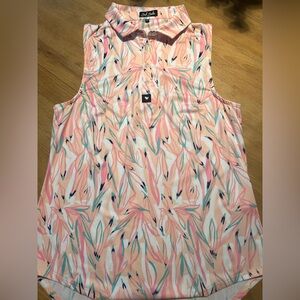 Bad Birdie Peach and Blue Abstract Sleeveless Top XL